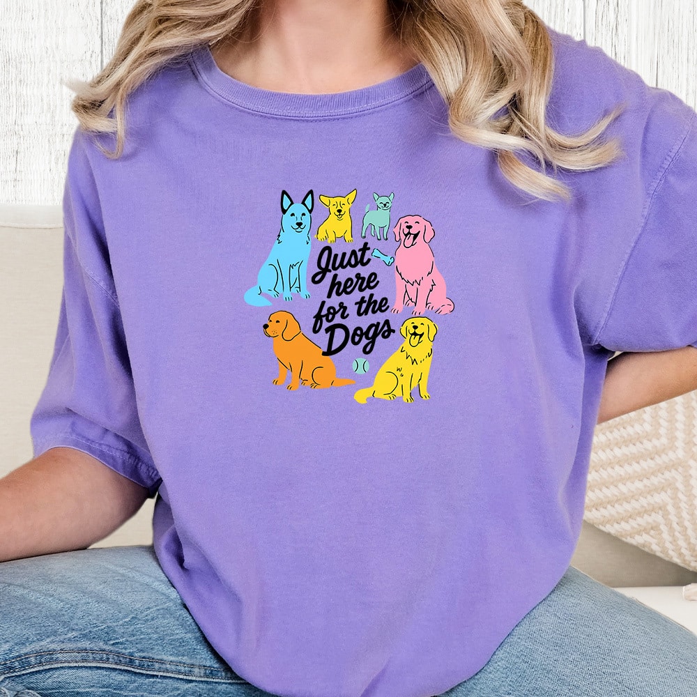 Comfort Colors Just Here For The Dogs Vintage Washed Tee - Violet
