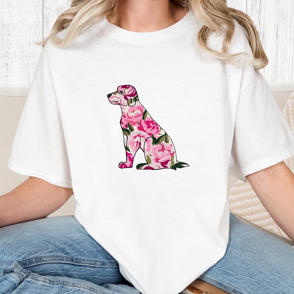 Comfort Colors Floral Puppy Silhouette Vintage Washed Tee - White