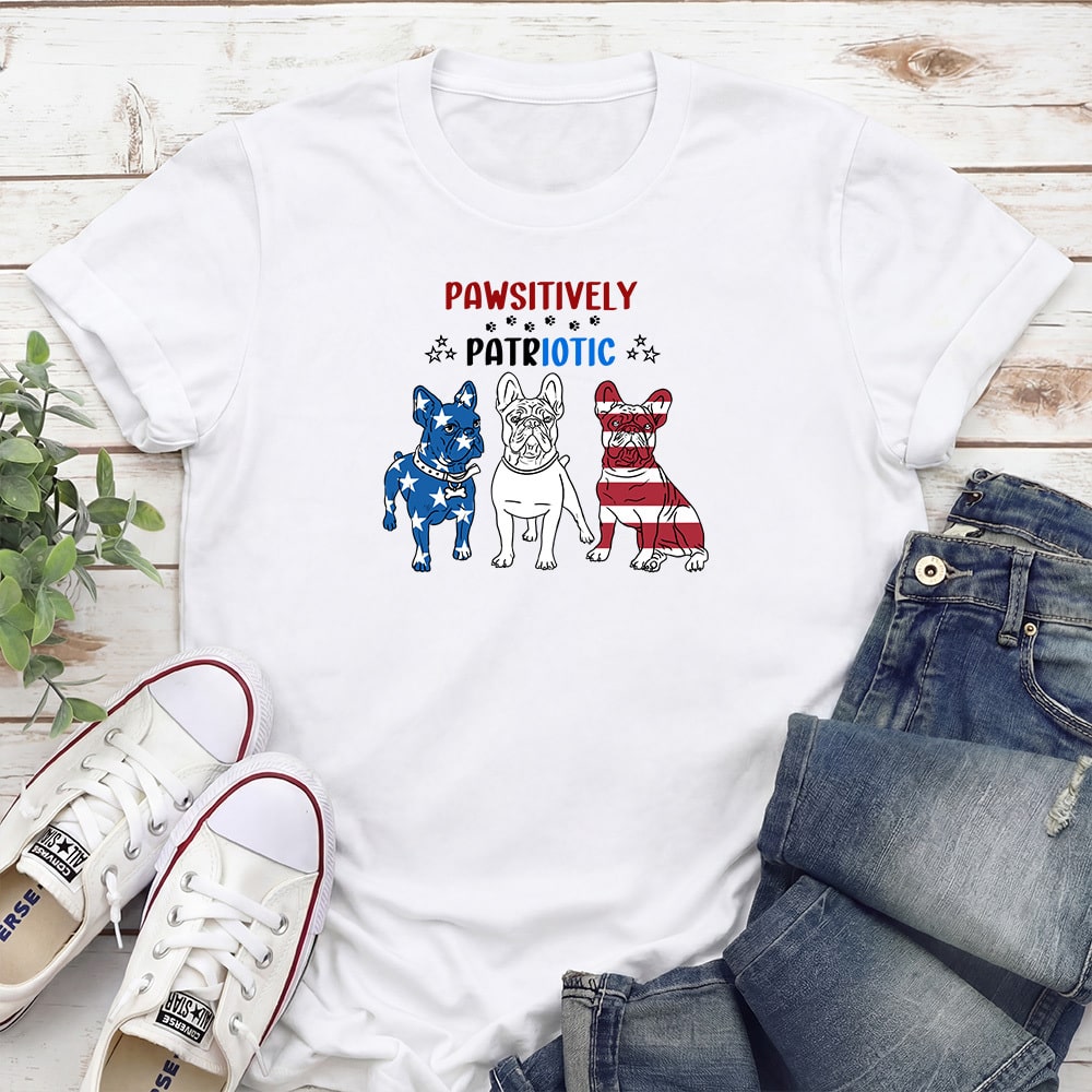 Pawsitively Patriotic French Bulldog Standard Tee White