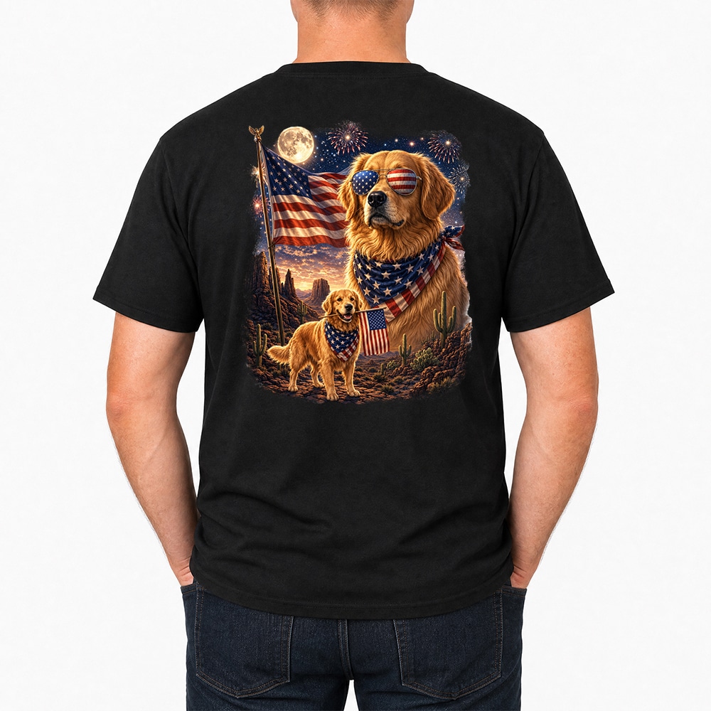 Dog Dad USA Golden Retriever Standard Tee Black
