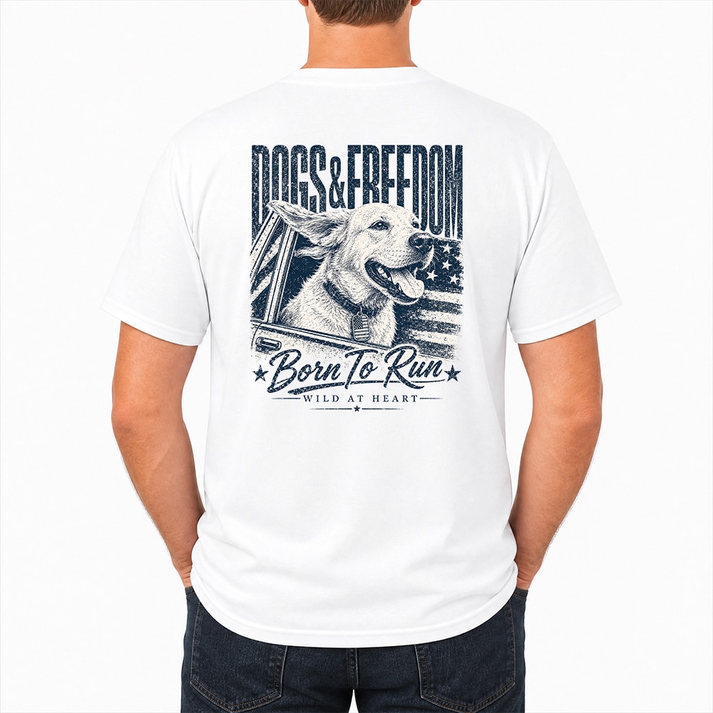 Dogs & Freedom Born To Run Standard Tee White