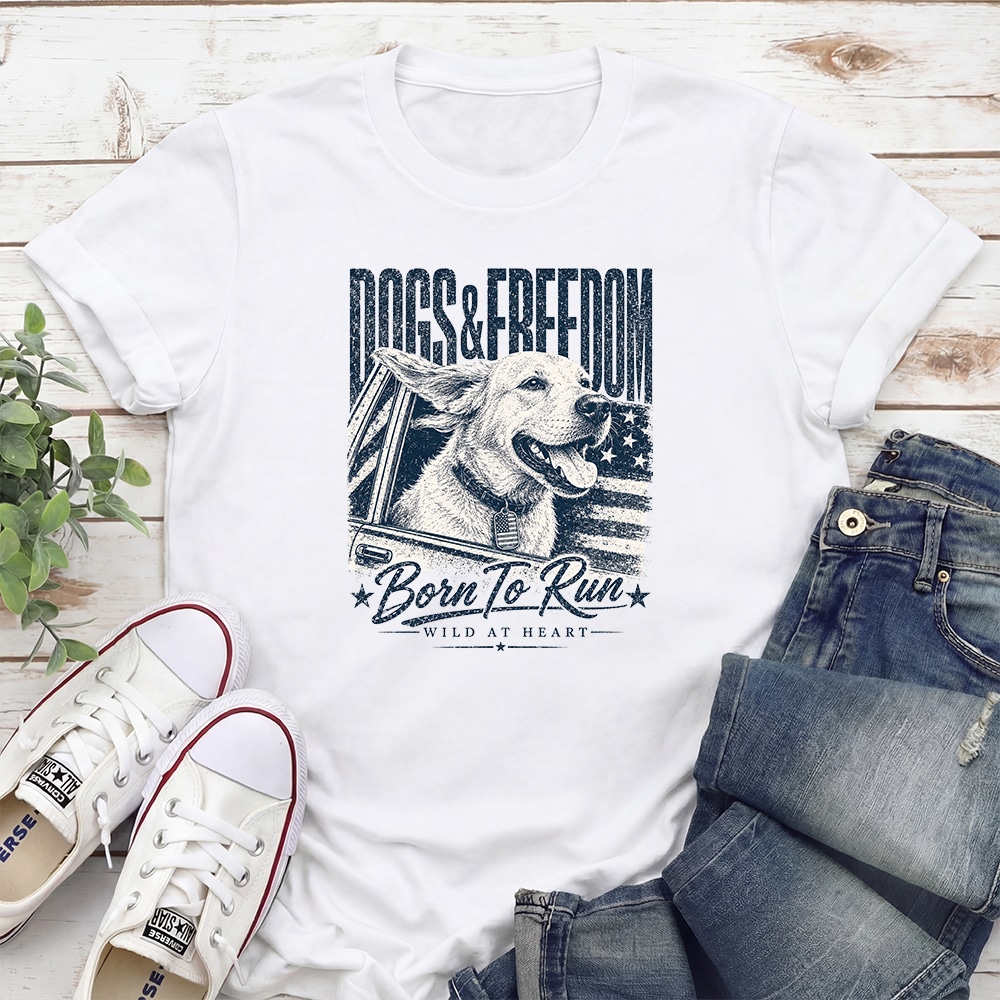 Born To Run Dogs & Freedom Standard Tee White