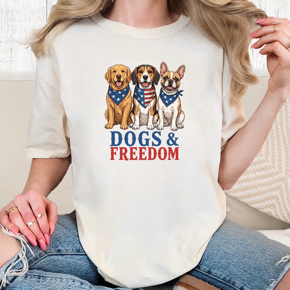 Comfort Colors Patriotic Doggie Lover Vintage Washed Tee - Ivory