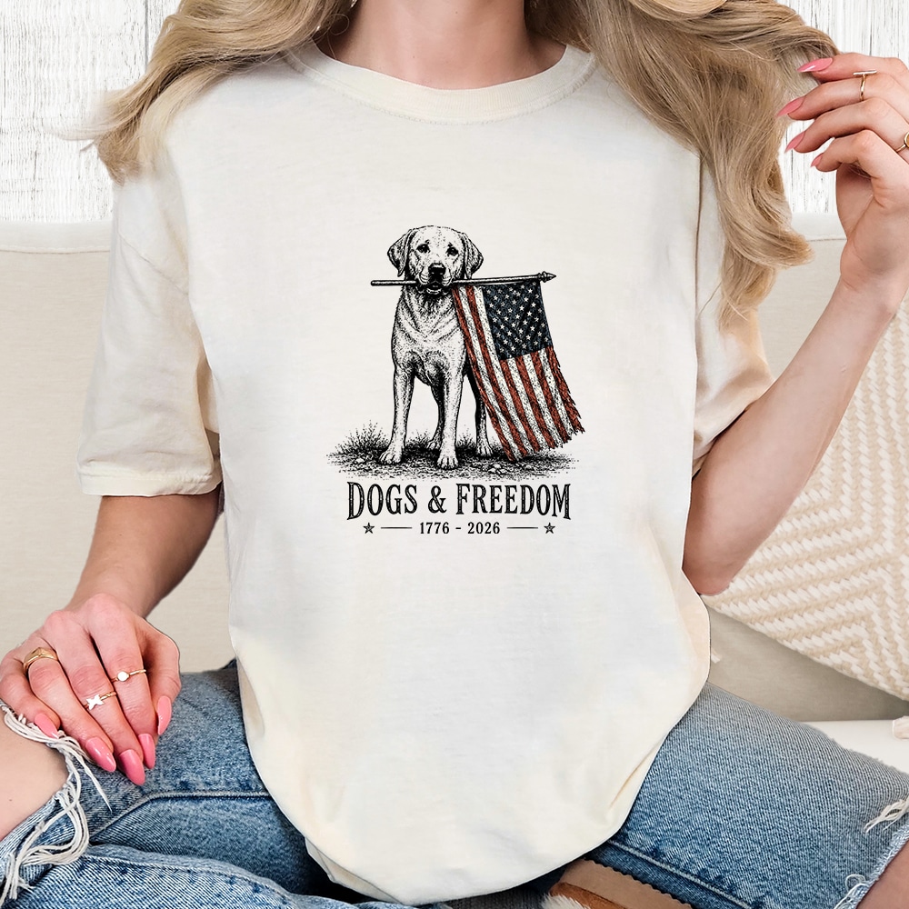 Comfort Colors Dogs & Freedom Patriotic Lab Vintage Washed Tee - Ivory