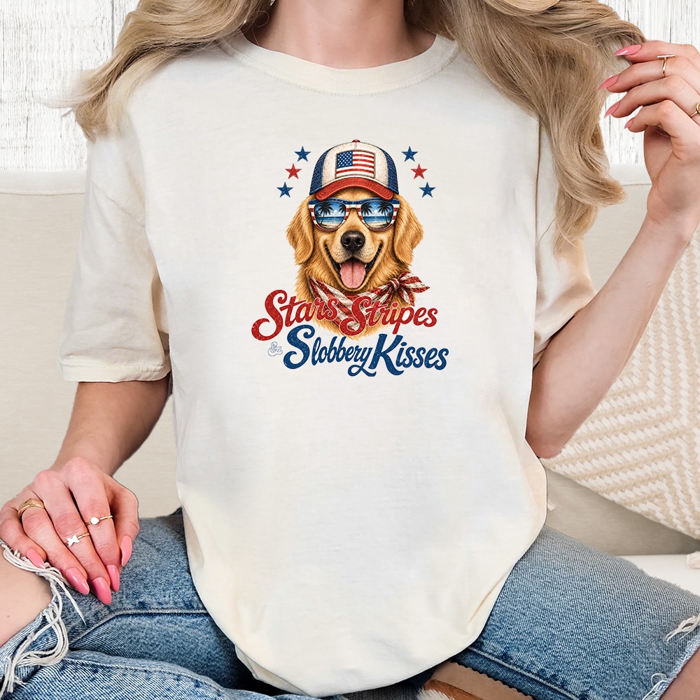 Comfort Colors Stars Stripes & Slobbery Kisses Vintage Washed Tee - Ivory