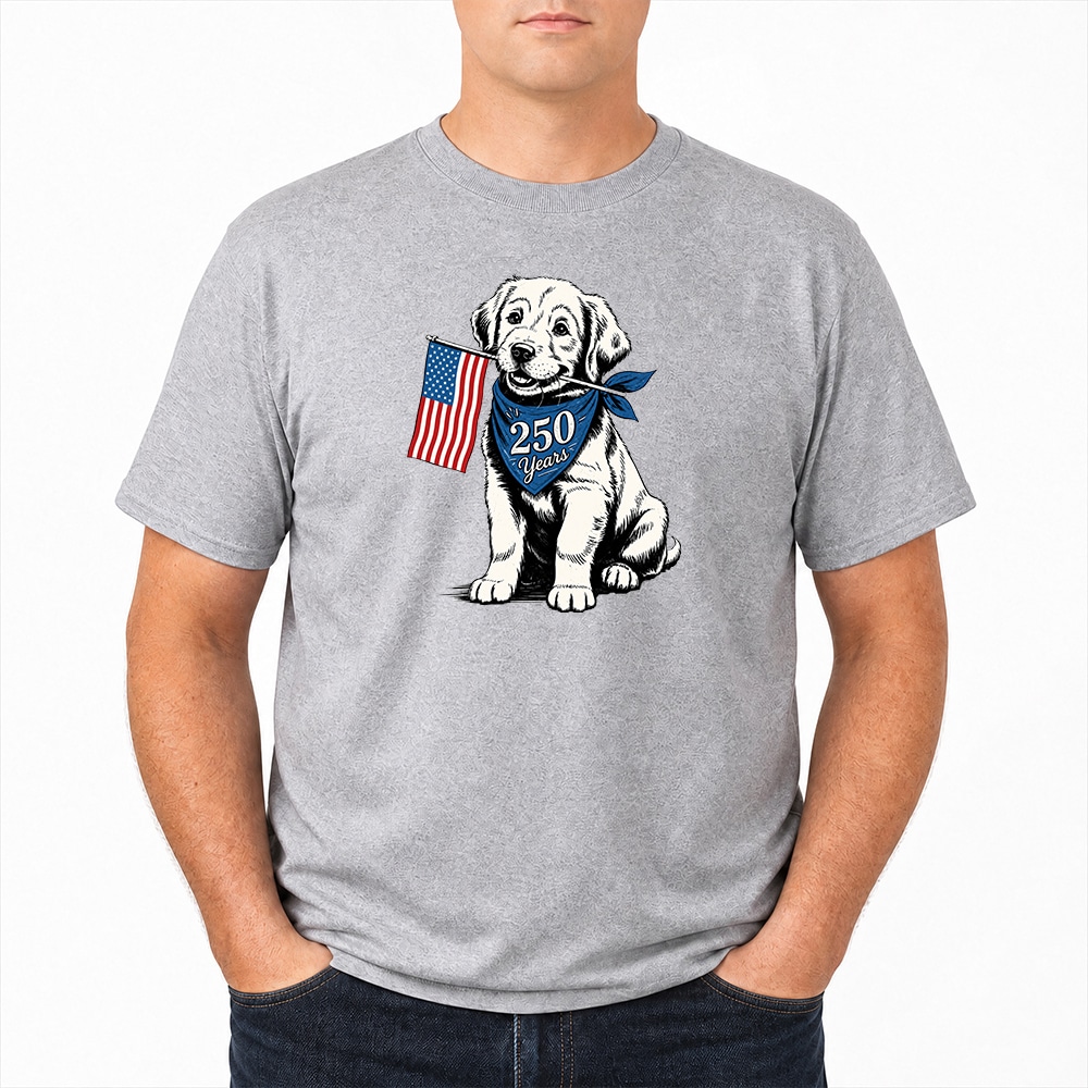250 Years Patriotic Pup Standard Tee Heather Grey
