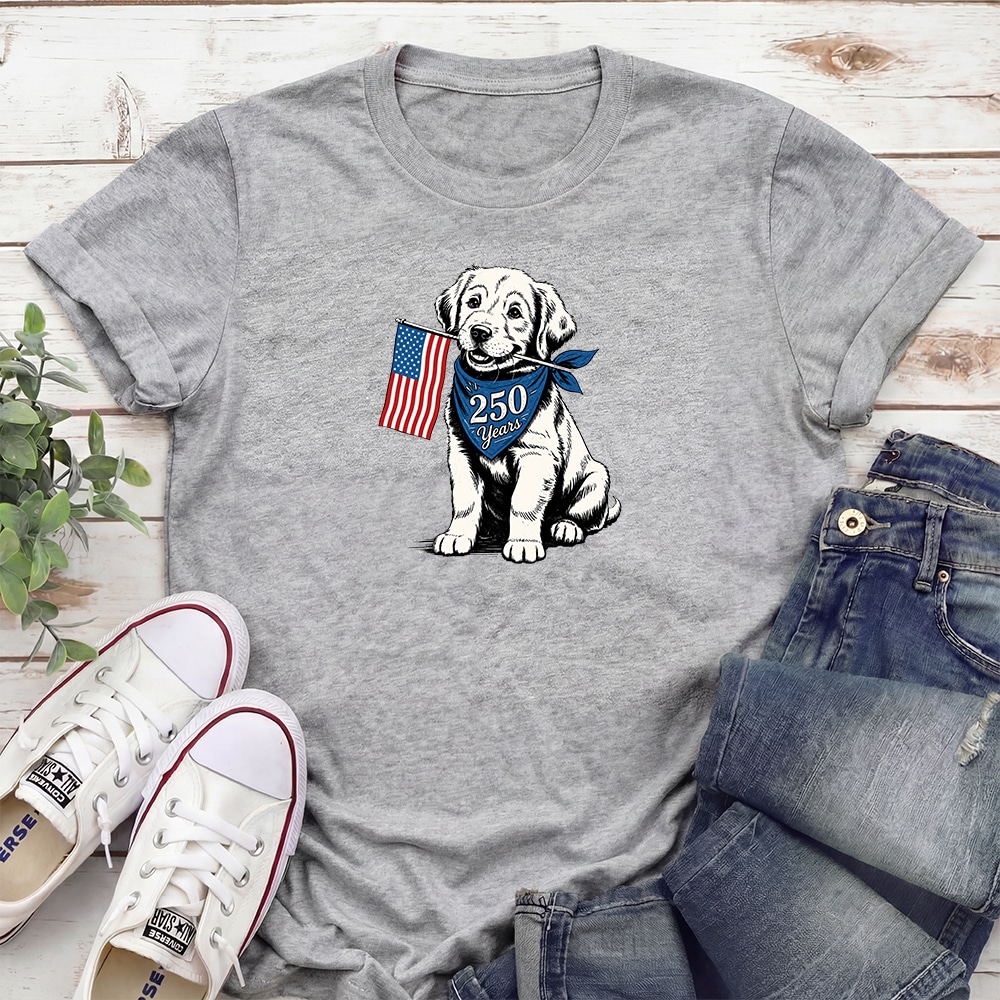 250 Years Patriotic Puppy Standard Tee Heather Grey