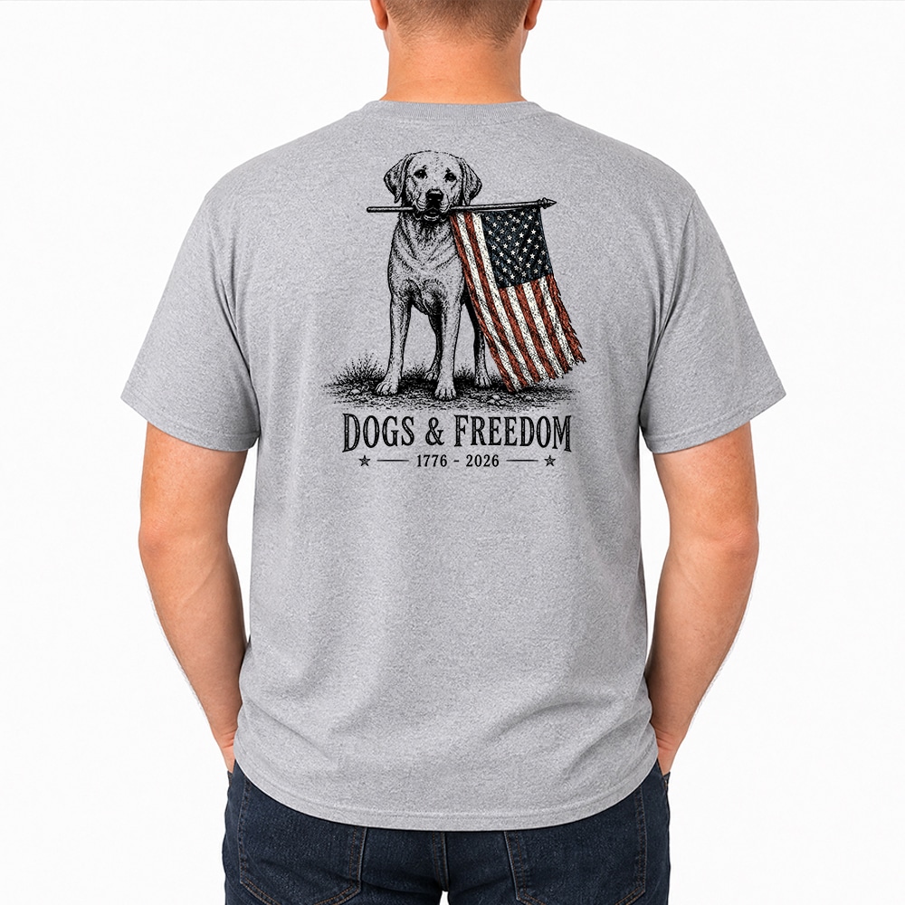 Dogs & Freedom Patriotic Labrador Standard Tee Heather Grey