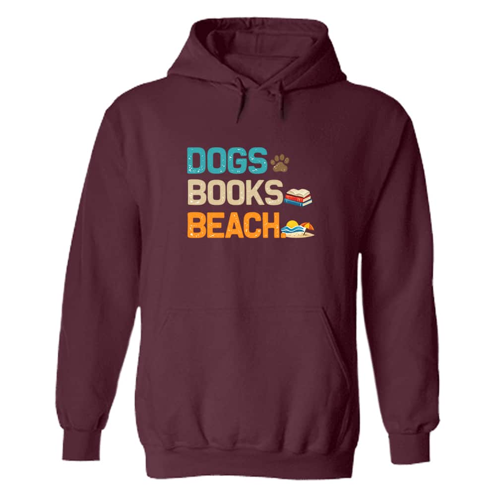 Dogs Books Beach Hoodie Maroon