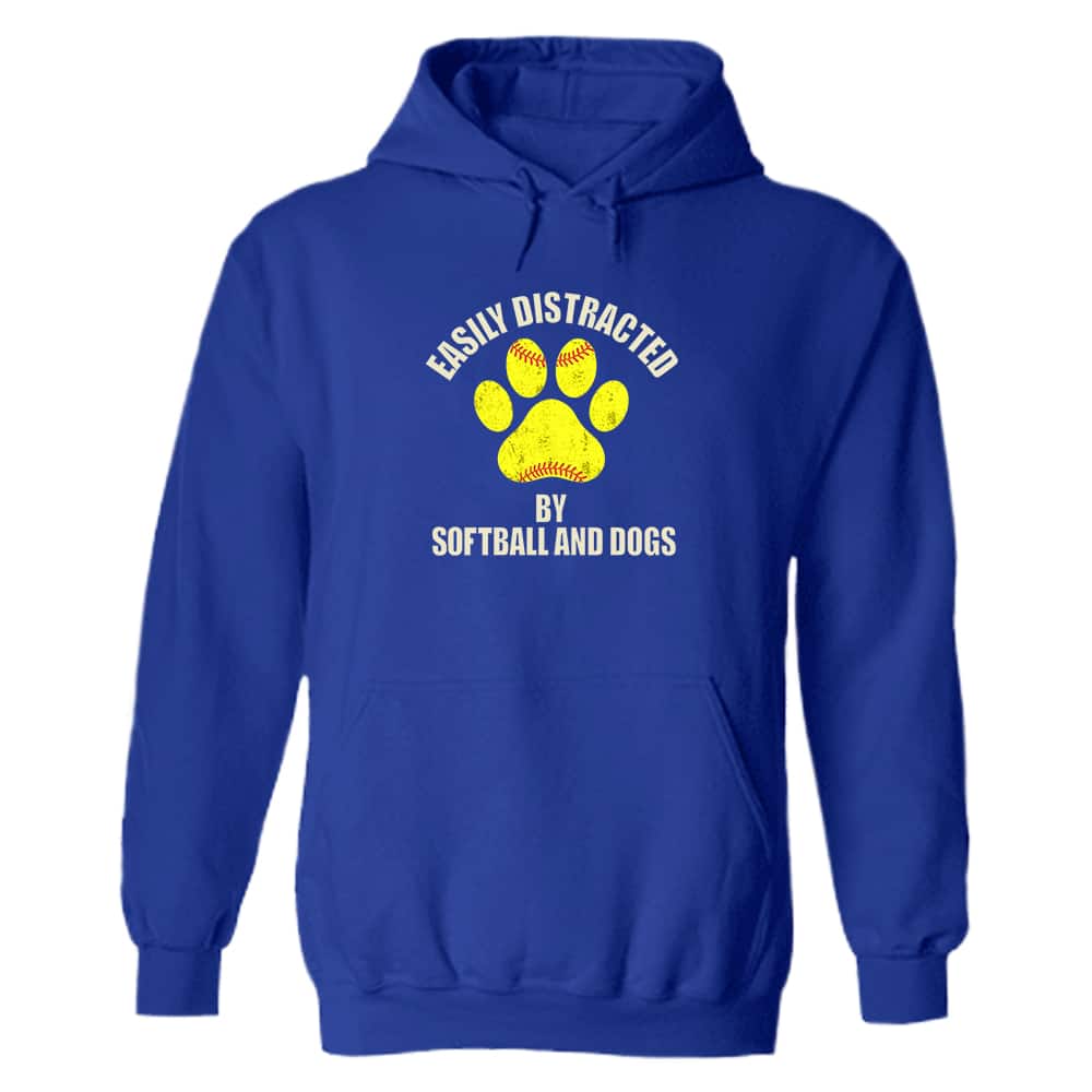 Easily Distracted By Softball And Dogs Hoodie Royal