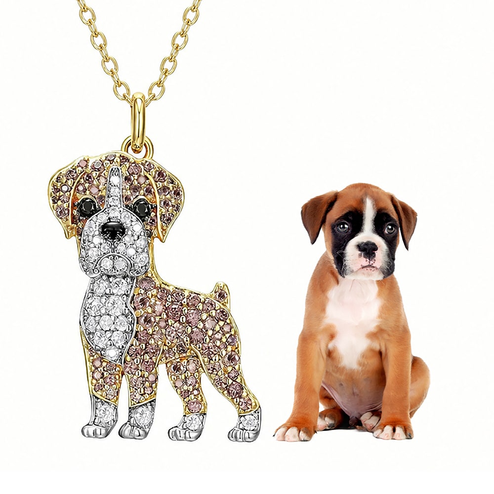 Boxer Dog Pendant Necklace – Crystal Puppy Charm Jewelry for Dog Lovers