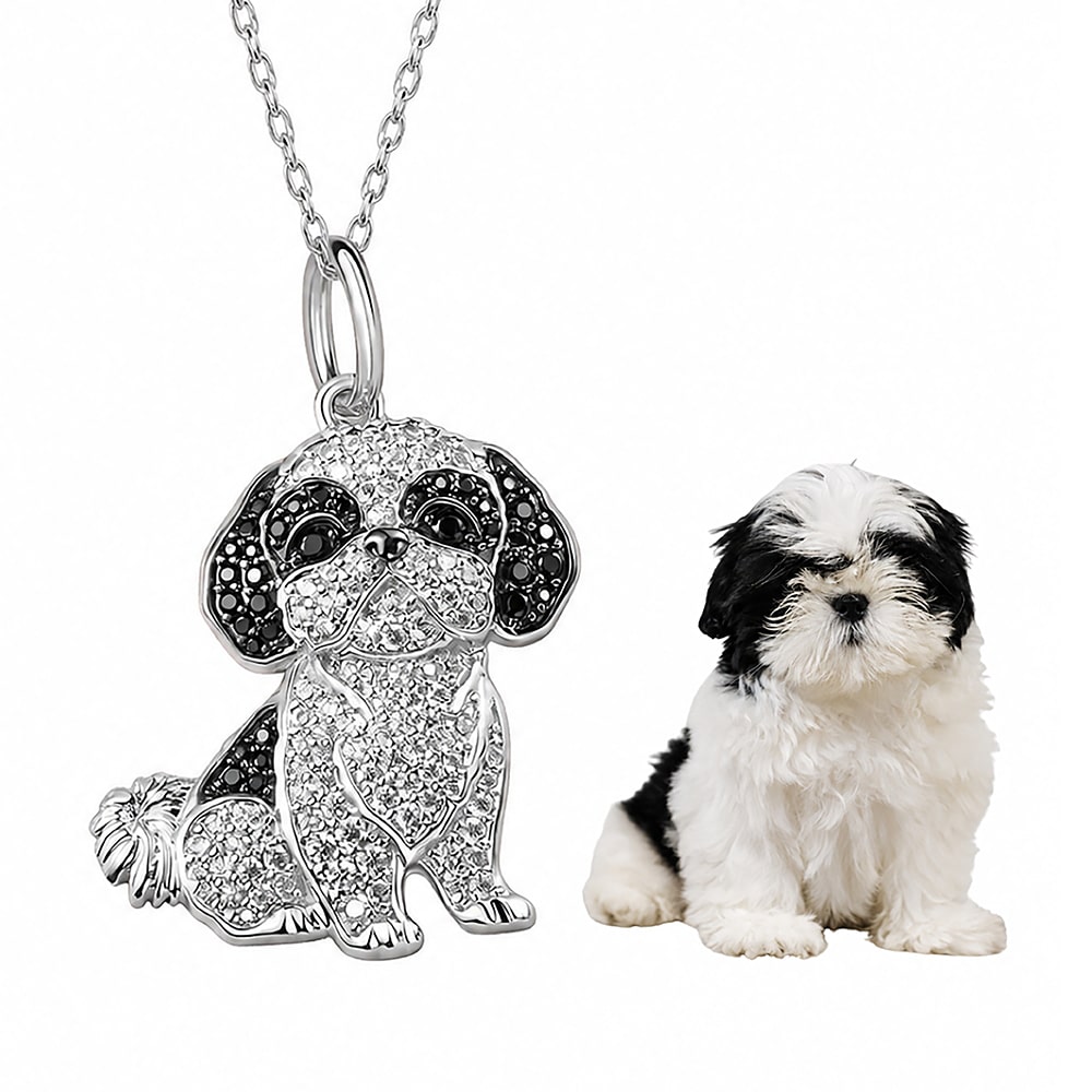Shih Tzu Lover Crystal Dog Pendant Necklace