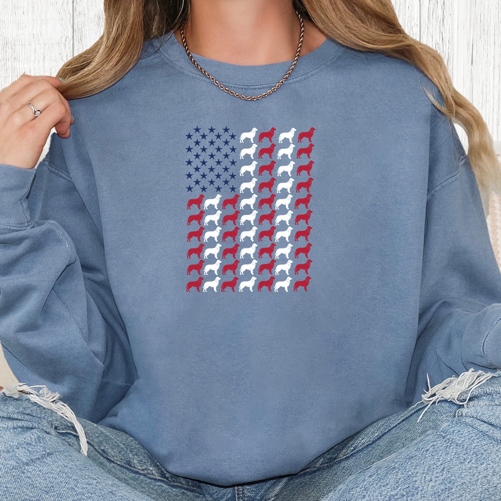 Comfort Colors Dog Lover American Flag Premium Sweatshirt - Blue Jean