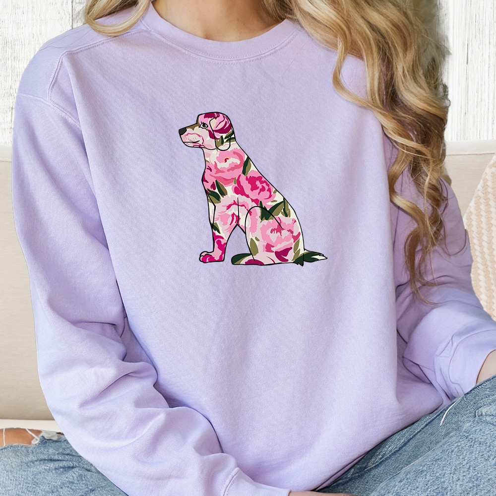 Comfort Colors Floral Puppy Silhouette Premium  Sweatshirt - Orchid