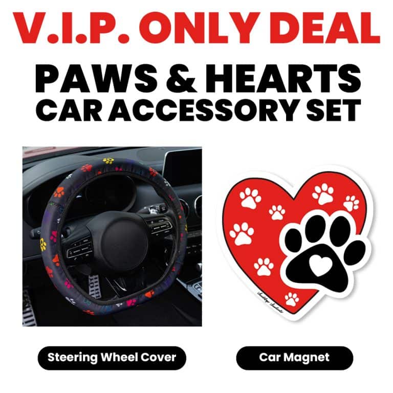 SUPER VIP ONLY  Paw & Heart Car Accessory Set- Steering Wheel Cover & Car Magnet