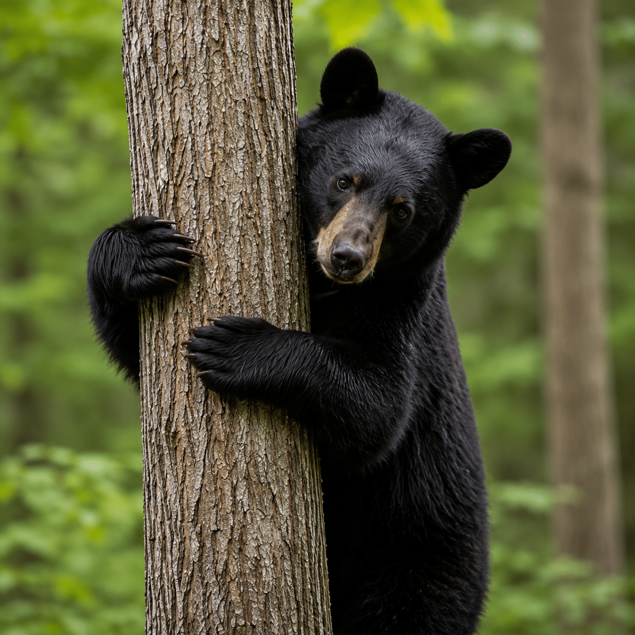 black bear climbing a tree