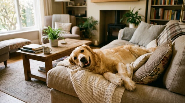Happy relaxed dog free from allergy symptoms