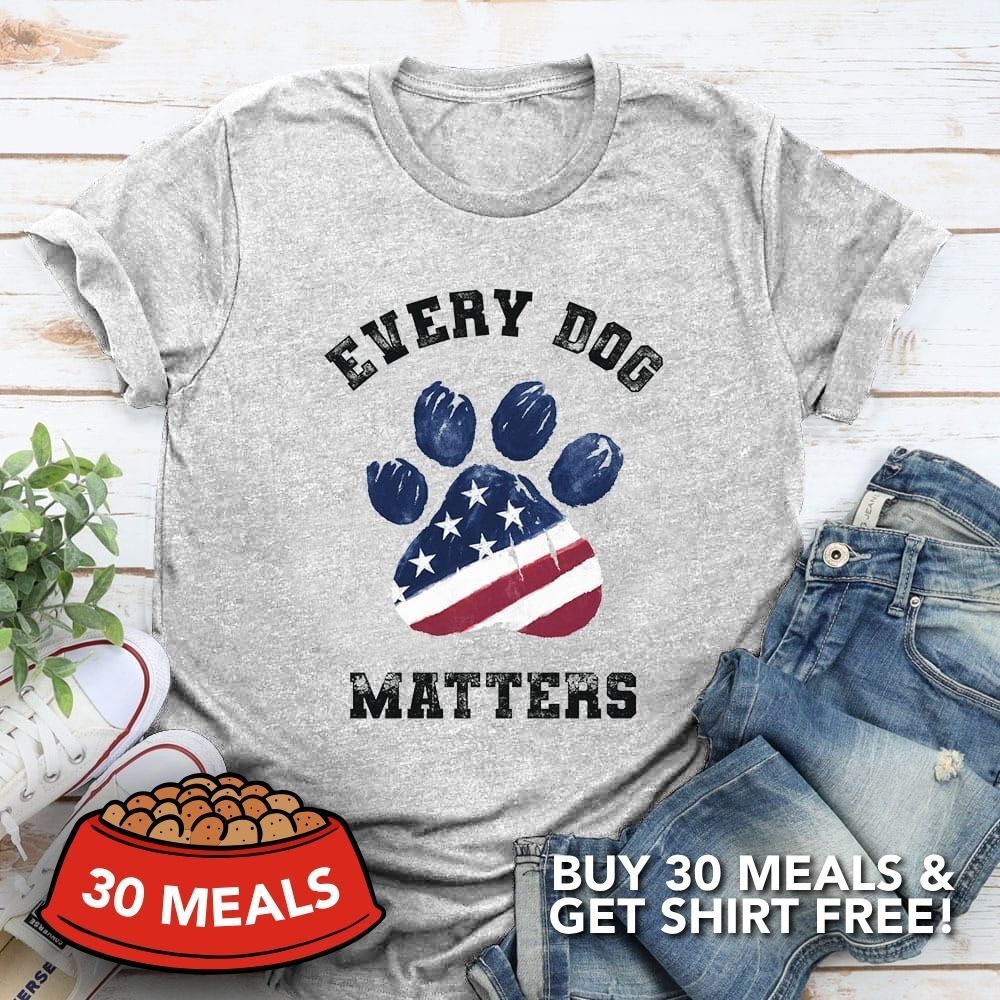 Fund 30 Meals for $16.00 and Get A Free - Every Dog Matters Standard Tee Heather Gray