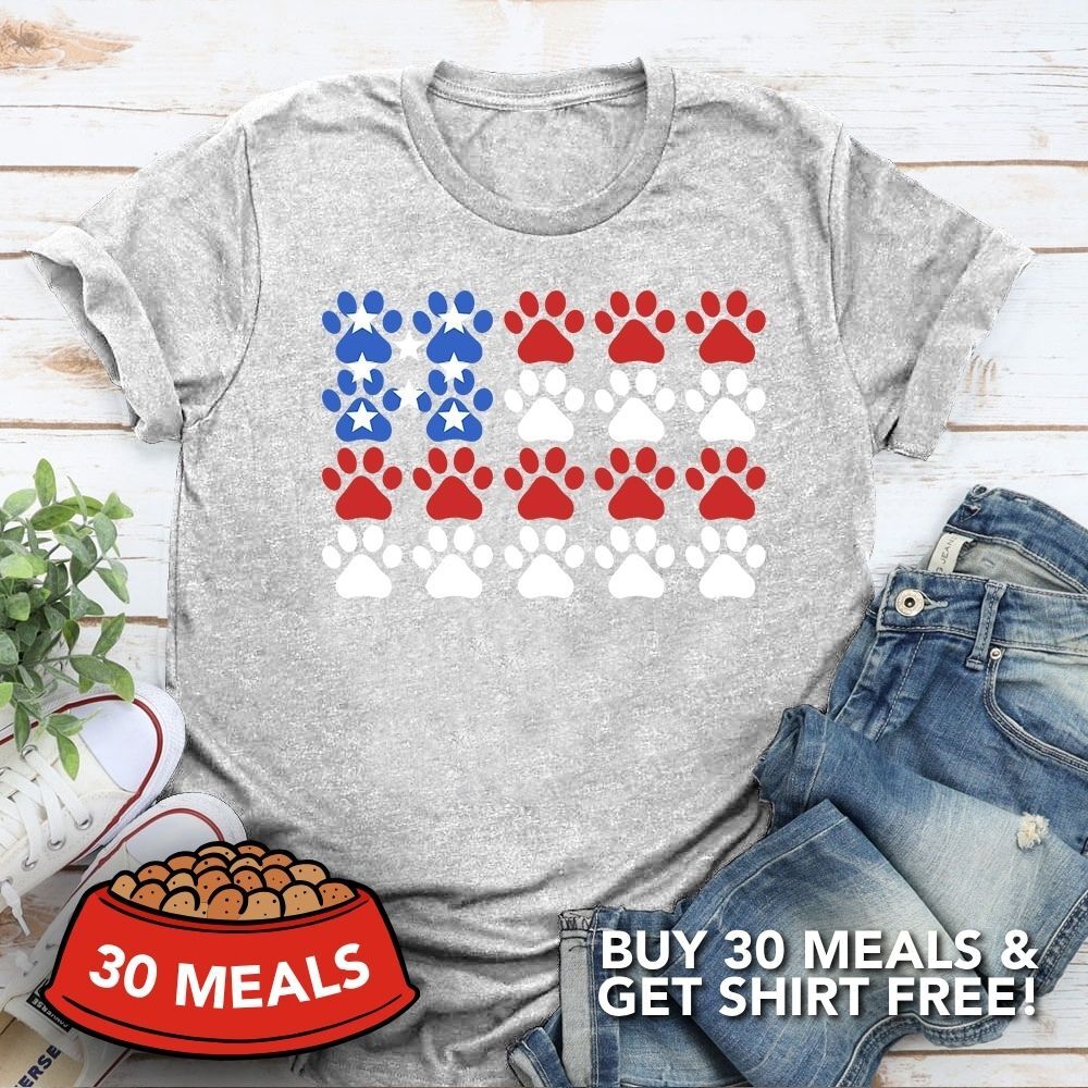 Fund 30 Meals for $16.00 and Get A Free - Red, White & Paws Standard Tee Heather Grey