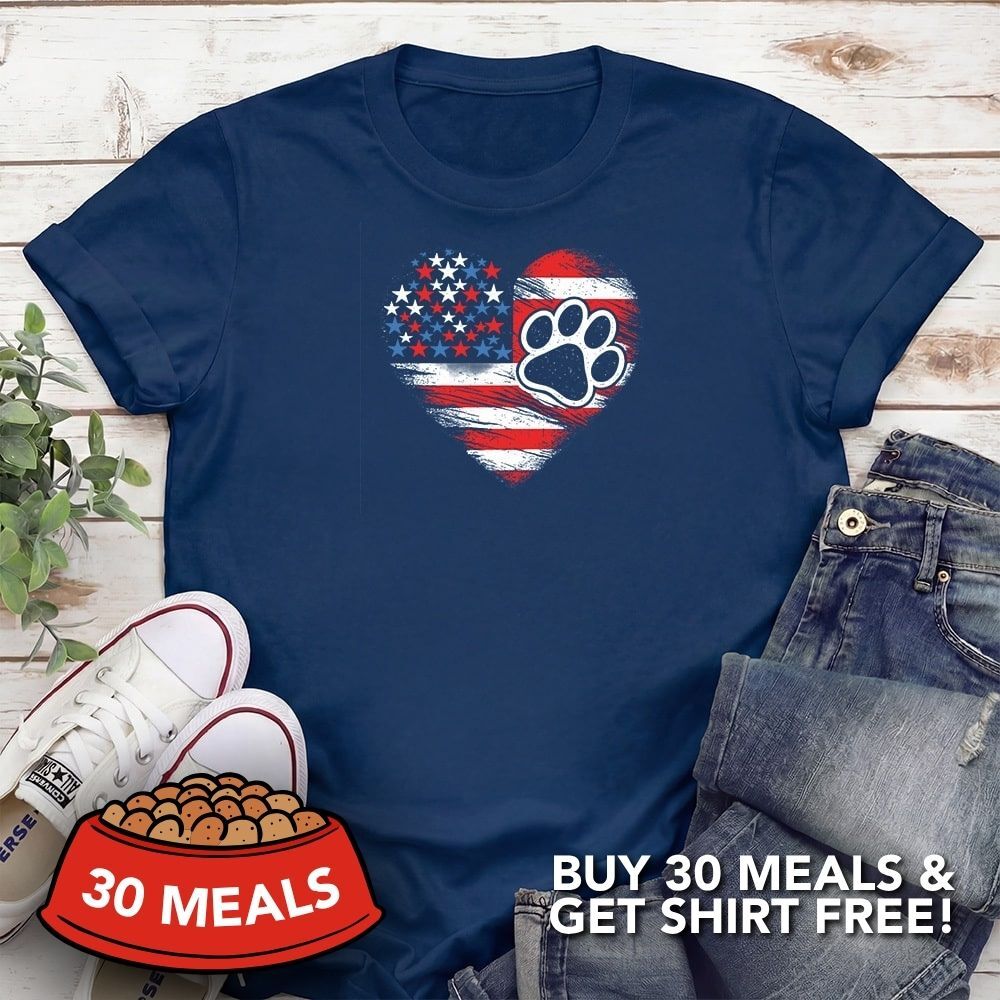 Fund 30 Meals for $16.00 and Get A Free - Patriot Paw Heart Standard Tee Navy