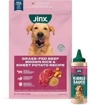 Jinx Premium Dog Food Bundle - 4lb Beef Dry Dog Food and Beef Kibble Sauce