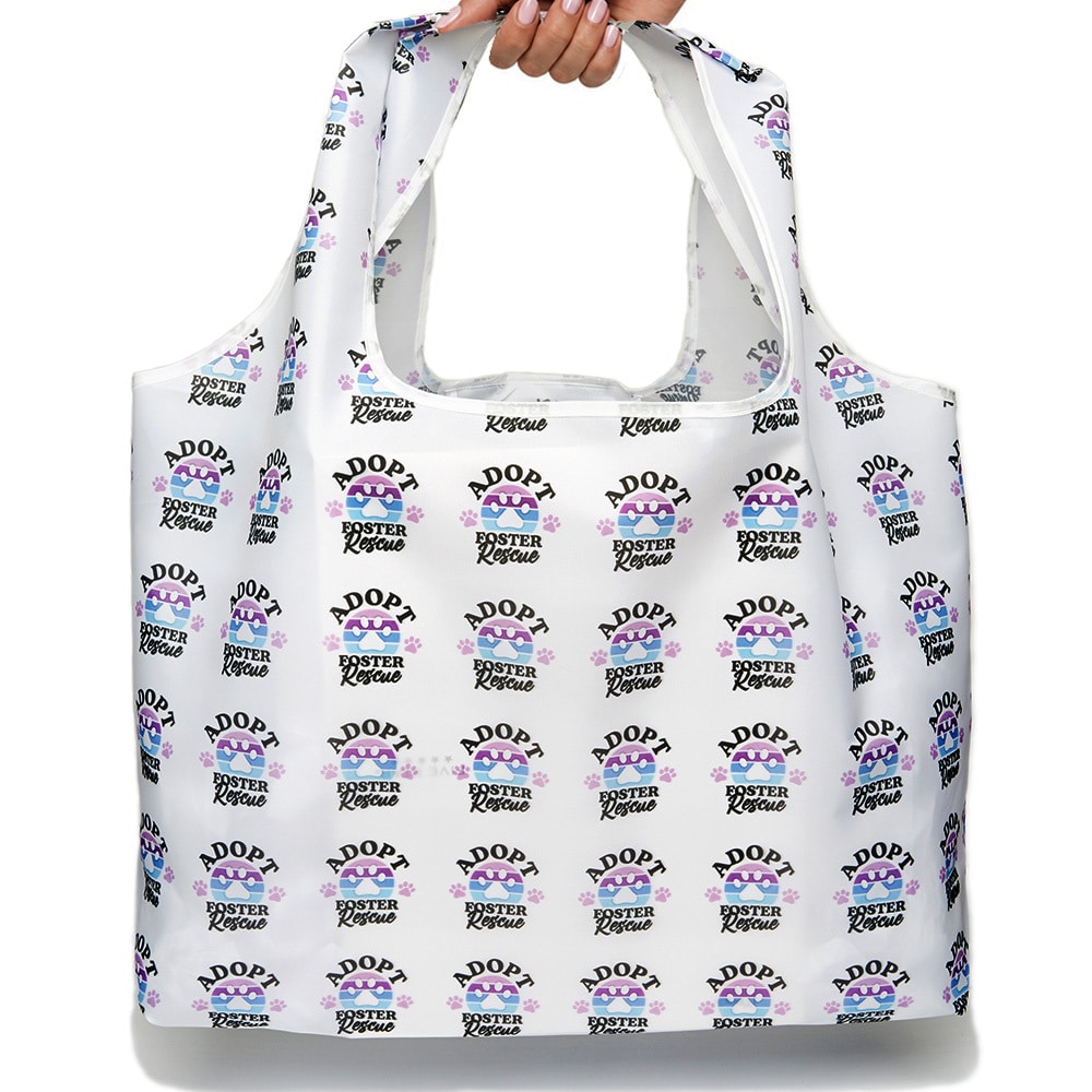 Adopt, Rescue, Foster - Shopping Travel Shoulder Bag- Folding Grocery Tote Pouch Bag