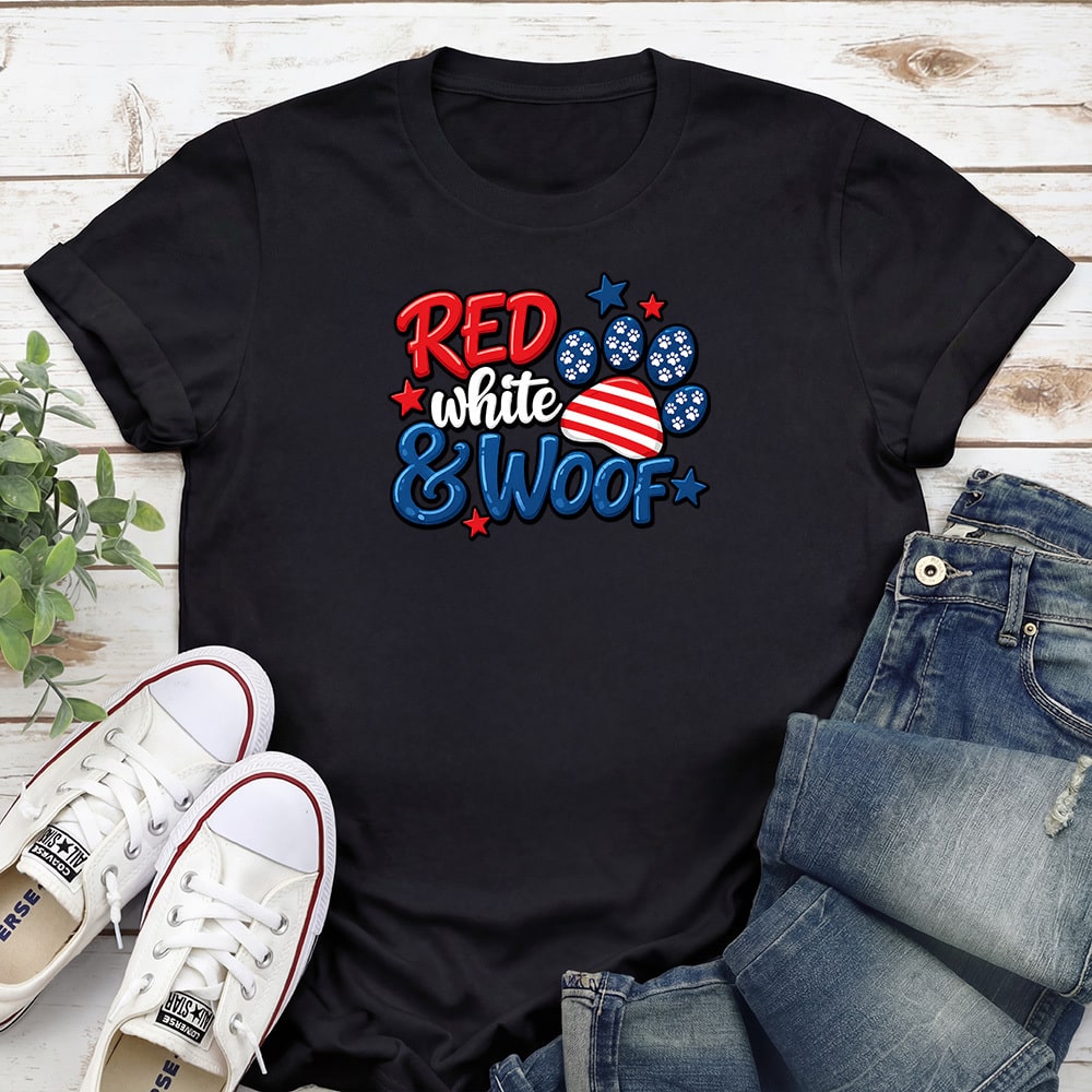 Red White Woof Standard Tee Black