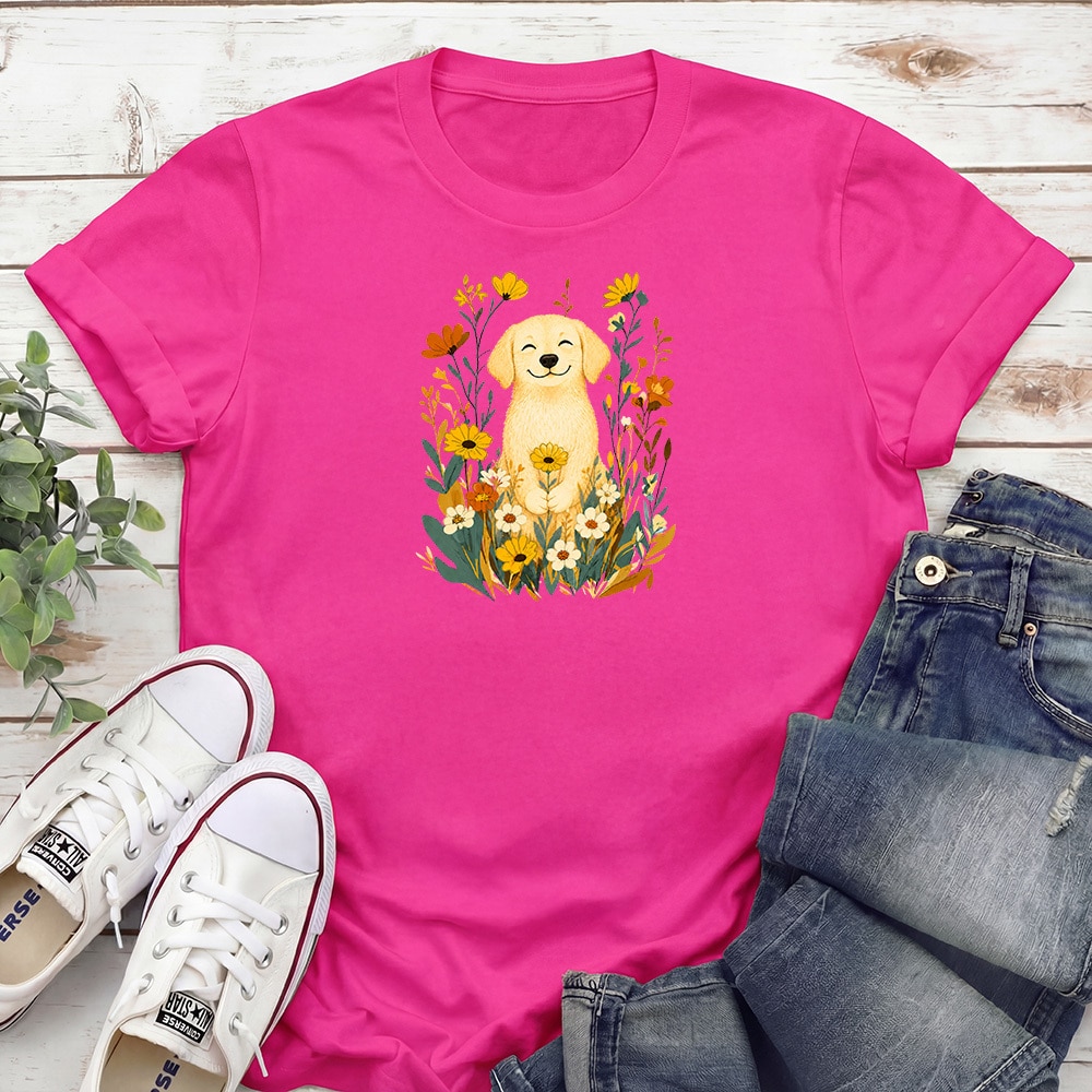 Spring Flowers Pup Standard Tee Pink