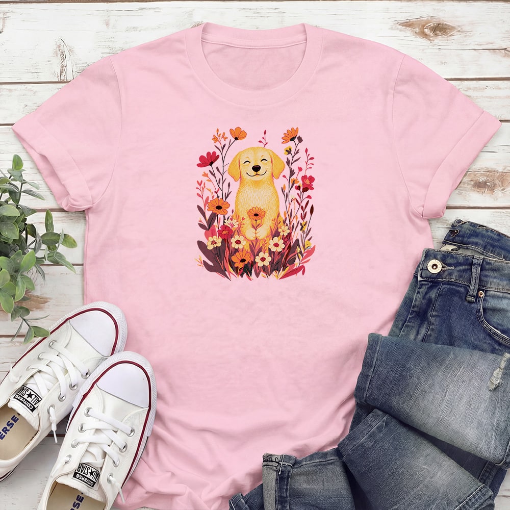 Spring Flowers Pup Standard Tee Light Pink