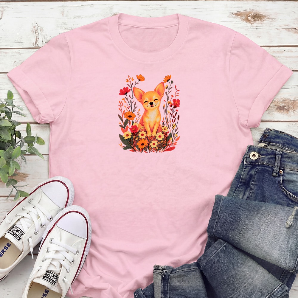 Chihuahua Flowers Standard Tee Light Pink