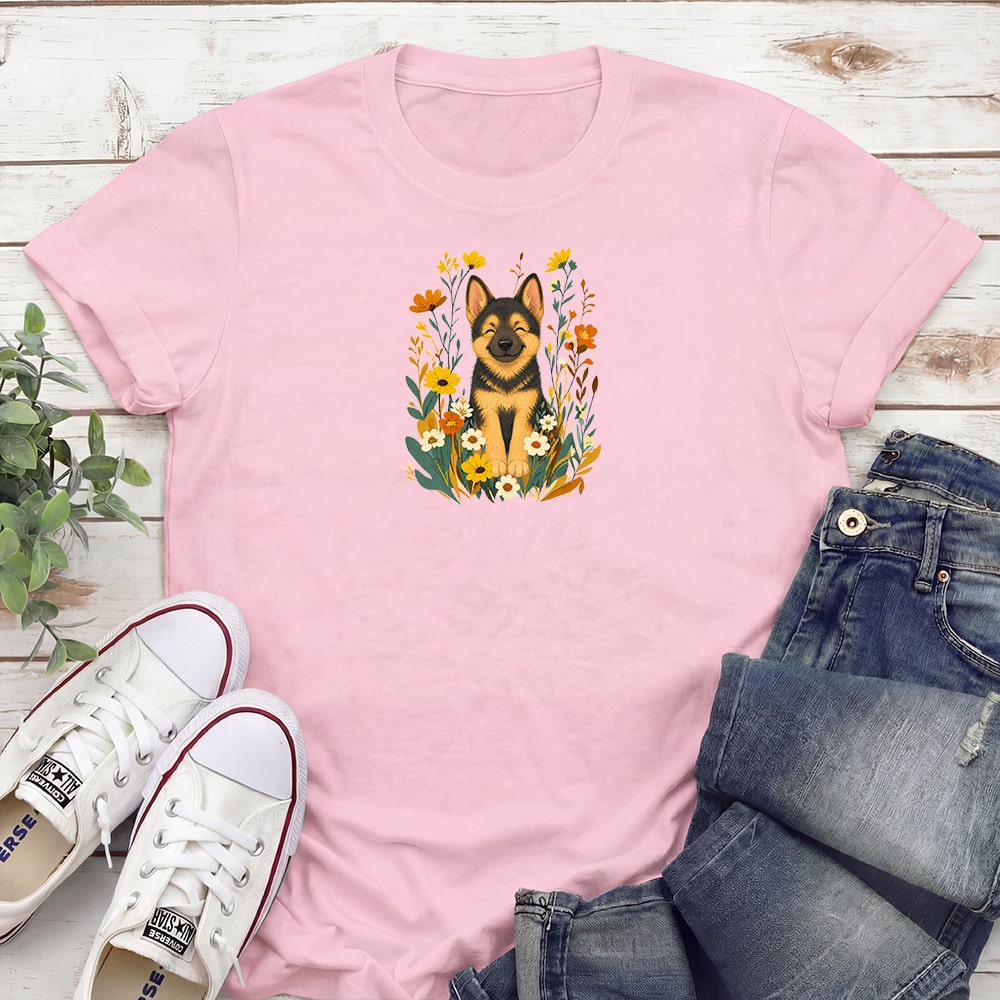 German Shepherd Flowers Standard Tee Light Pink