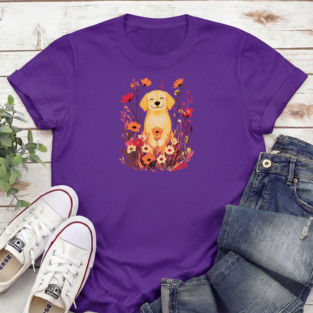 Spring Flowers Pup Standard Tee Purple