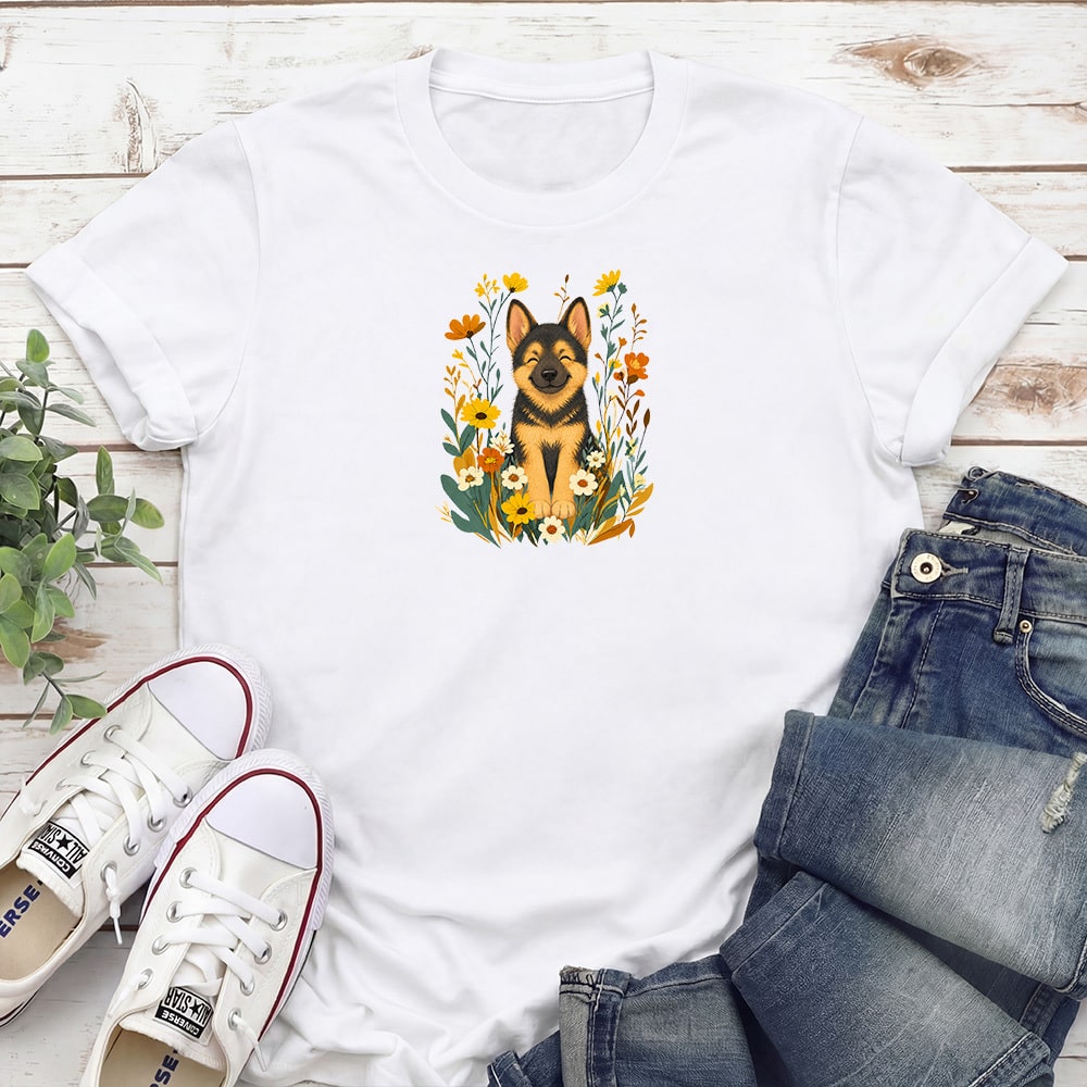 German Shepherd Flowers Standard Tee White
