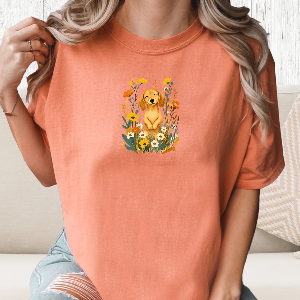 Comfort Colors Dachshund Flowers Vintage Washed Tee - Terracotta