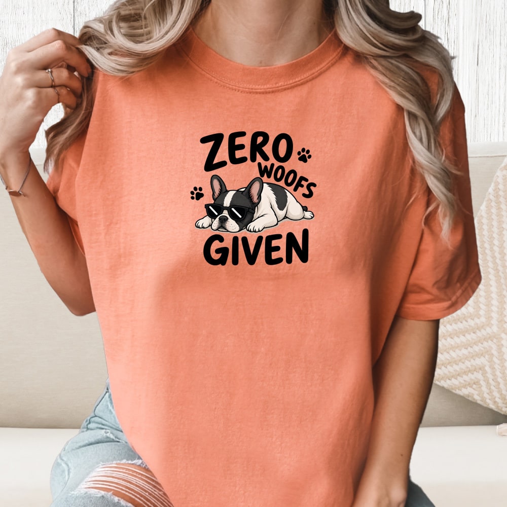Comfort Colors Zero Woofs Given French Bulldog Vintage Washed Tee - Terracotta