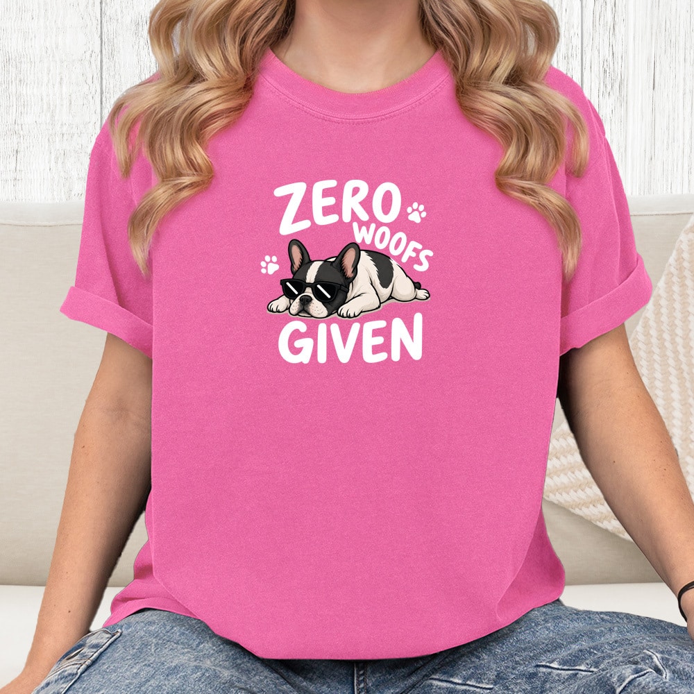 Comfort Colors Zero Woofs Given French Bulldog Vintage Washed Tee - Crunchberry