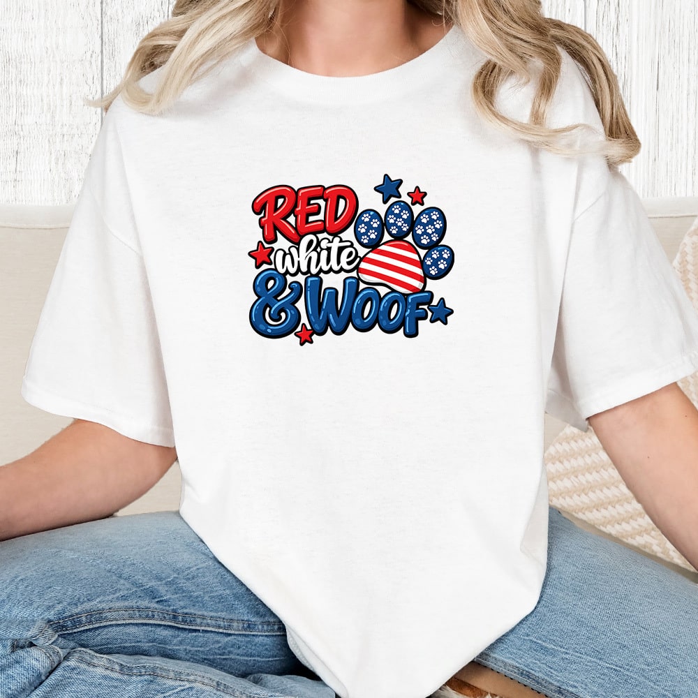 Comfort Colors Red White Woof Vintage Washed Tee - White