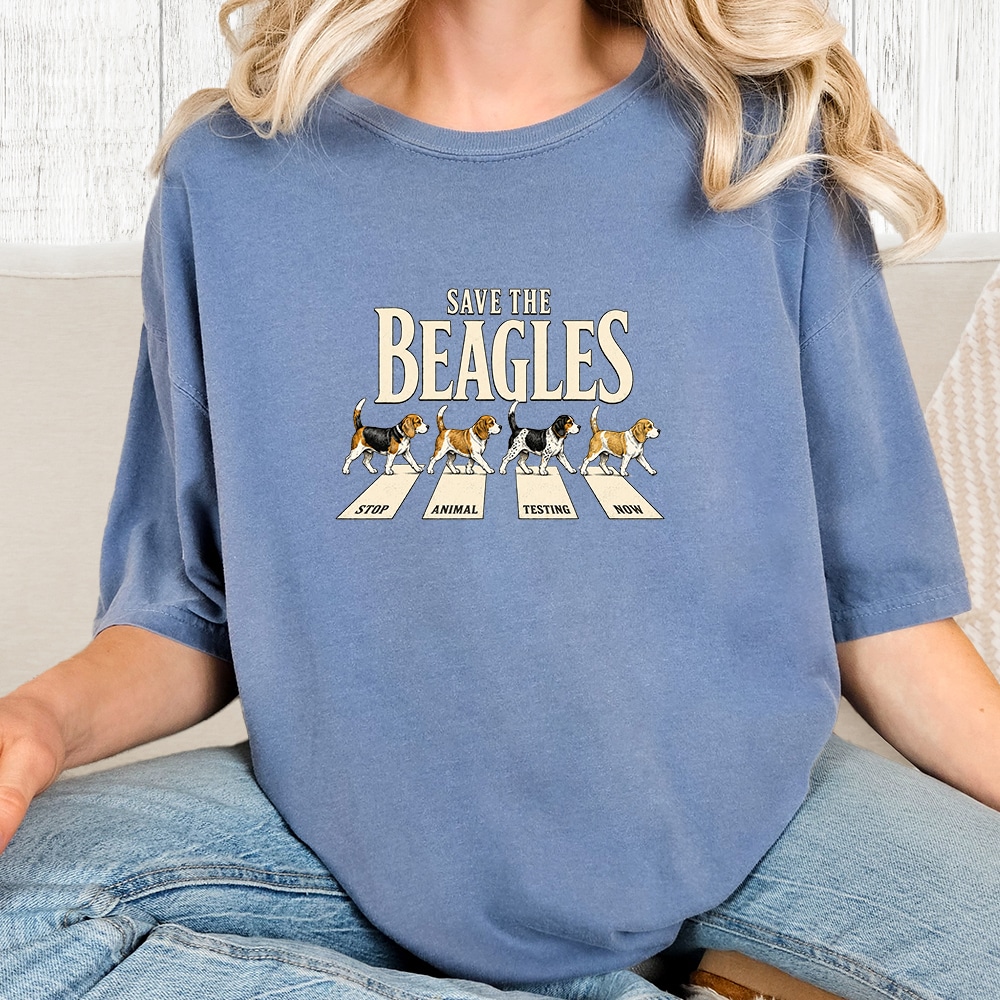 Comfort Colors Save The Beagles Stop Animal Testing Vintage Washed Tee - Blue Jean