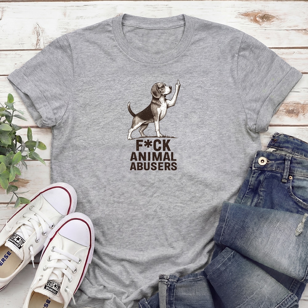 F*ck Animal Abusers Beagle Standard Tee Heather Grey