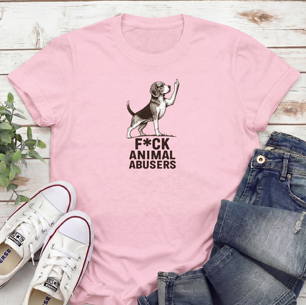 F*ck Animal Abusers Beagle Standard Tee Light Pink