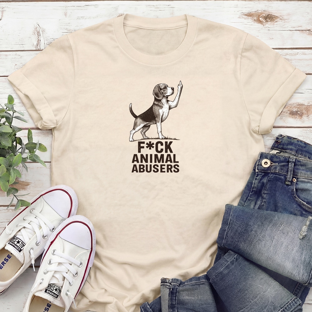 F*ck Animal Abusers Beagle Standard Tee Tan