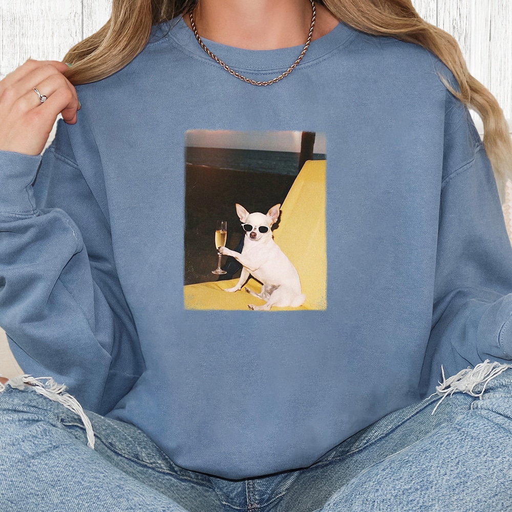 Comfort Colors Champagne Chihuahua Premium  Sweatshirt - Blue Jean