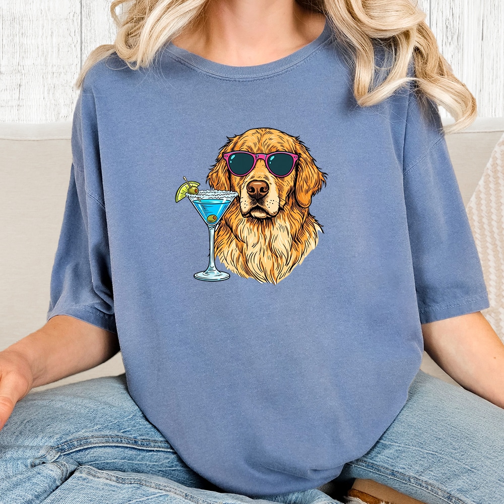 Comfort Colors Golden Martini Vintage Washed Tee - Blue Jean