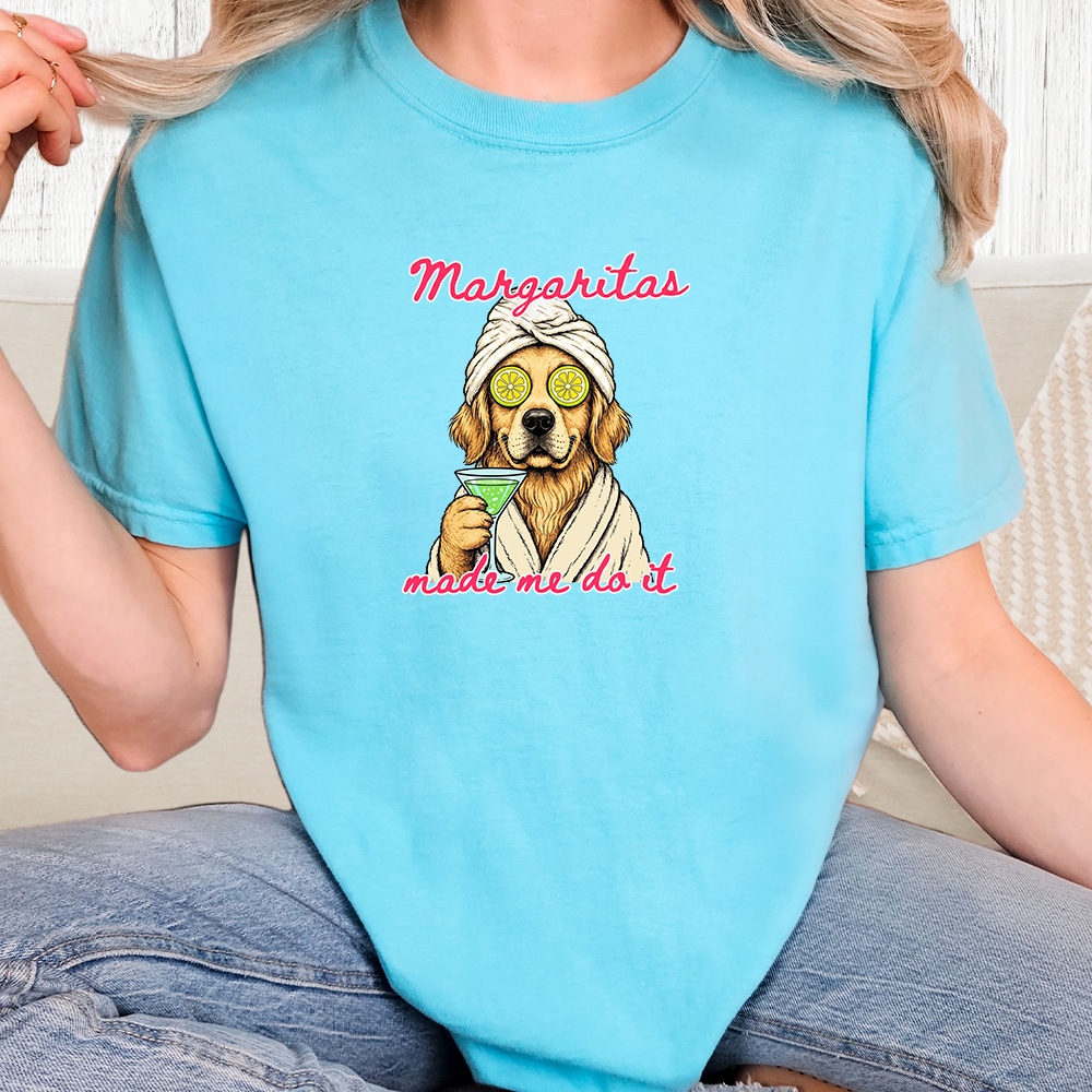 Comfort Colors Margaritas Made Me Do It Golden Retriever Vintage Washed Tee - Lagoon Blue