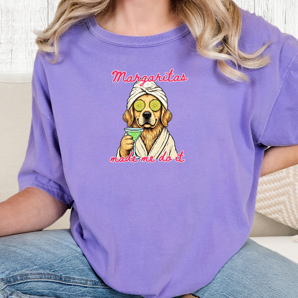 Comfort Colors Margaritas Made Me Do It Golden Retriever Vintage Washed Tee - Violet