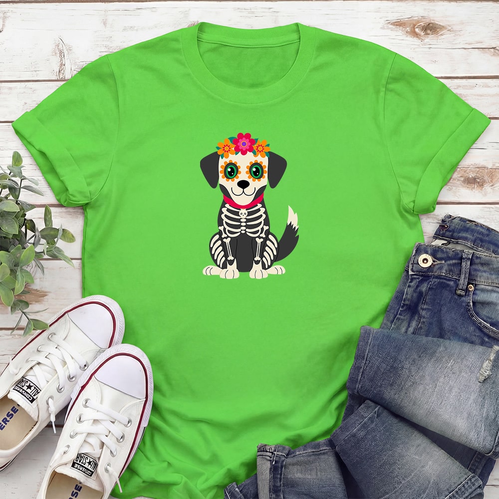 Day Of The Dead Pup Standard Tee Electric Green
