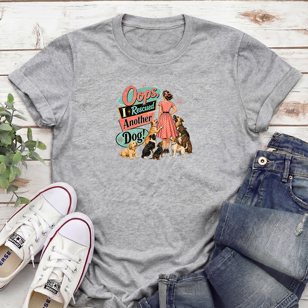 Oops I Rescued Another Dog Standard Tee Heather Grey