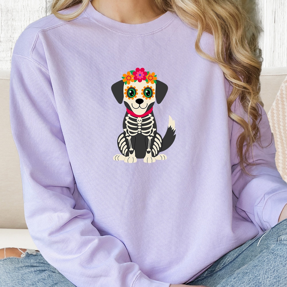 Comfort Colors Day Of The Dead Pup Premium  Sweatshirt - Orchid