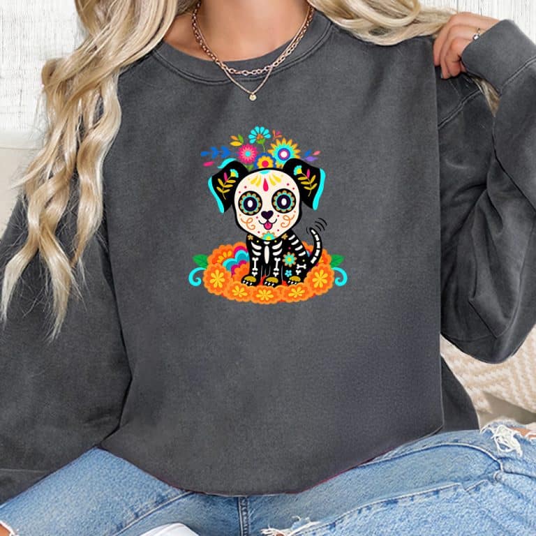 Comfort Colors Sugar Skull Puppy Premium  Sweatshirt - Pepper