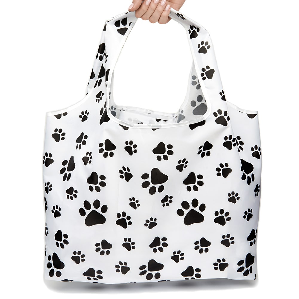 Everyday Paw Prints - Shopping Travel Shoulder Bag- Folding Grocery Tote Pouch Bag